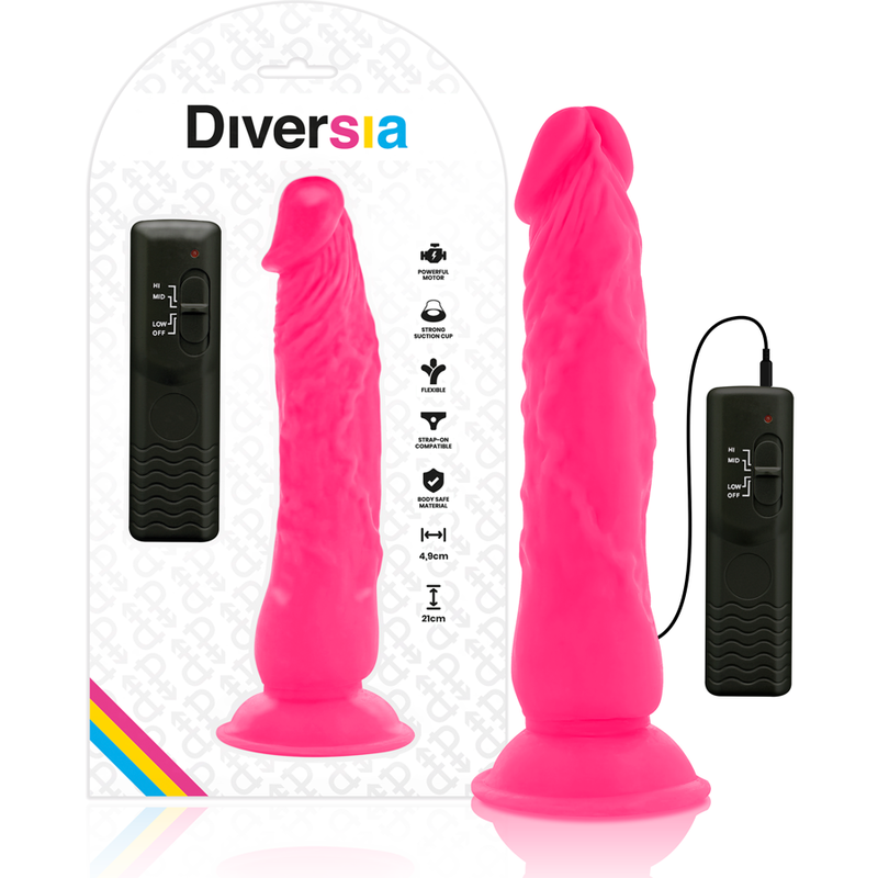 DIVERSIA - DILDO REALÍSTICO FLEXIBLE CON VIBRACIÓN ROSA 21 CM -O- 4.9 CM