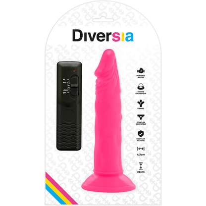 DIVERSIA - DILDO REALÍSTICO FLEXIBLE CON VIBRACIÓN ROSA 23 CM -O- 4.3 CM