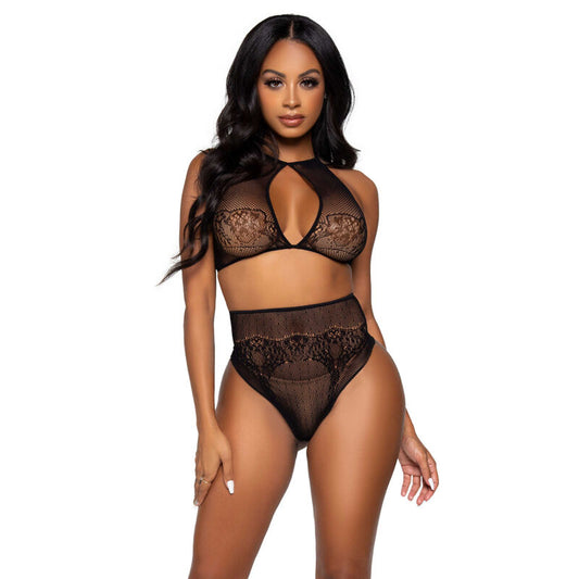 LEG AVENUE - TWO-PIECE SET: HALTER NECK CROP TOP AND THONG, ONE SIZE