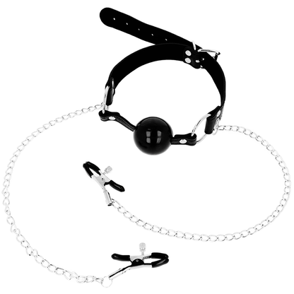 OHMAMA FETISH - BLACK BALL GAG WITH NIPPLE CLIPS