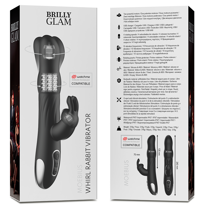 BRILLY GLAM - MOEBIUS VIBRADOR & ROTADOR DE COELHO + COMANDO CONTROLO REMOTO WATCHME