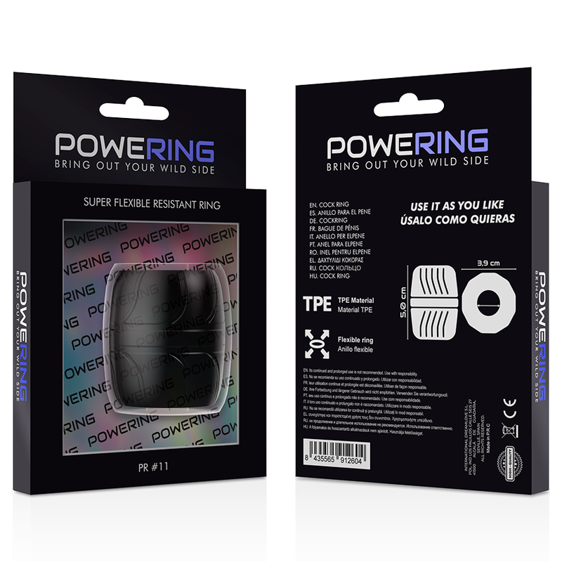 Powering - Super flexível e resistente anel de pênis 5 cm preto