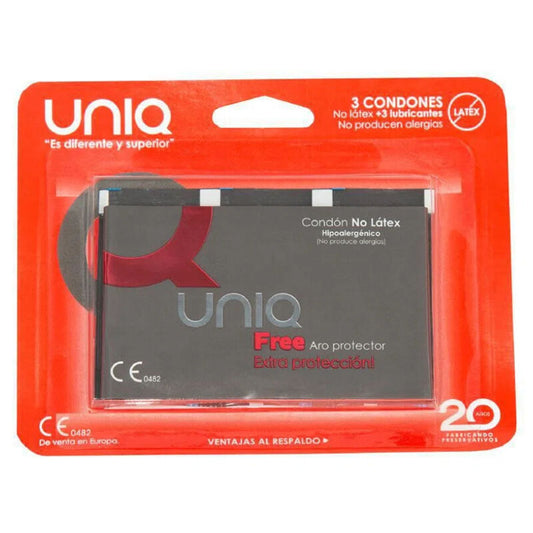 Uniq: preservatius lliures amb anell de protecció sense làtex 3 unitats
