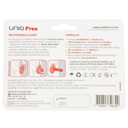 Uniq - Preservativos livres com anel de proteção sem látex 3 unidades
