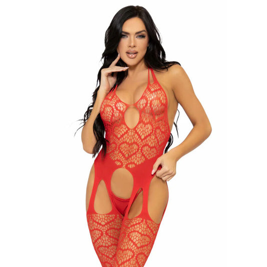 LEG AVENUE - NET BODYSTOCKING WITH STRAPS ONE SIZE - RED
