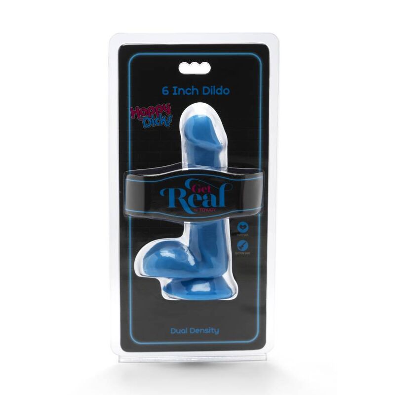 GET REAL - HAPPY DICKS DILDO 12 CM CON TESTÍCULOS AZUL