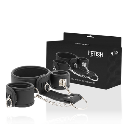 FETISH SUBMISSIVE - COLLAR Y ESPOSAS CUERO VEGANO CON FORRO DE NEOPRENO