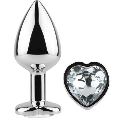 SECRETPLAY - METAL BUTT PLUG HEART TRANSPARENT SIZE S 7 CM