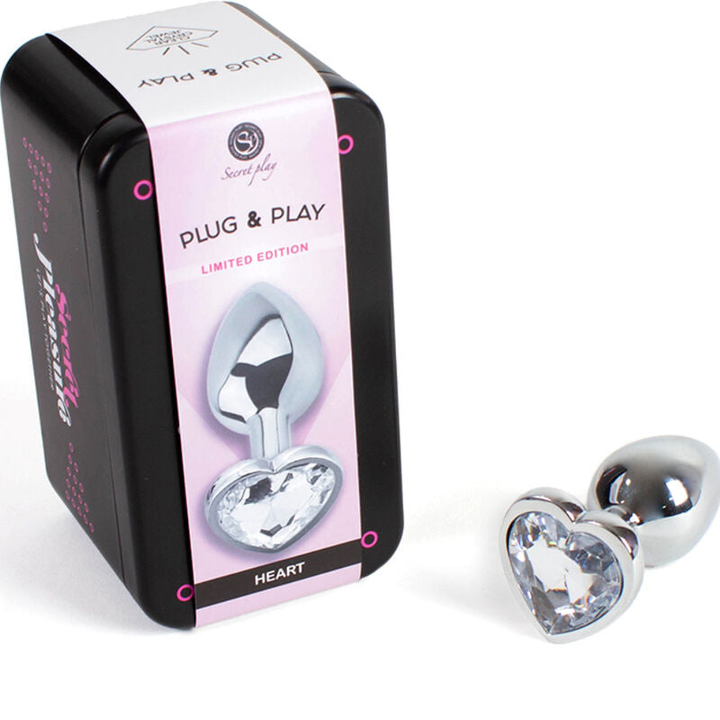 SECRETPLAY - METAL BUTT PLUG HEART TRANSPARENT SIZE S 7 CM