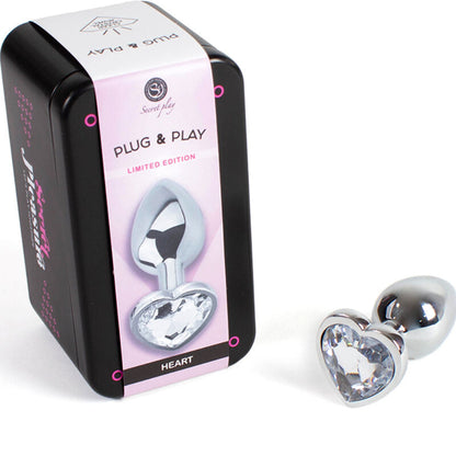 SECRETPLAY - METAL BUTT PLUG HEART TRANSPARENT SIZE S 7 CM