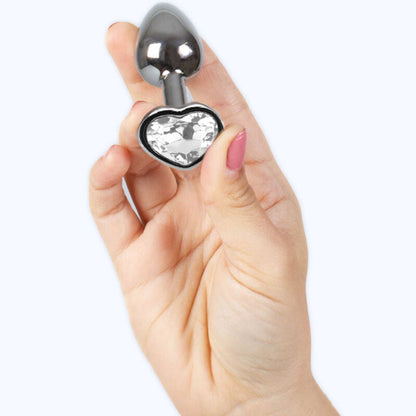 SECRETPLAY - METAL BUTT PLUG HEART TRANSPARENT SIZE S 7 CM