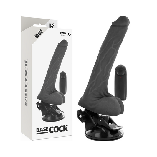 BASECOCK - BLACK REMOTE CONTROL REALISTIC VIBRATOR WITH TESTICLES 20 CM -OR- 4 CM
