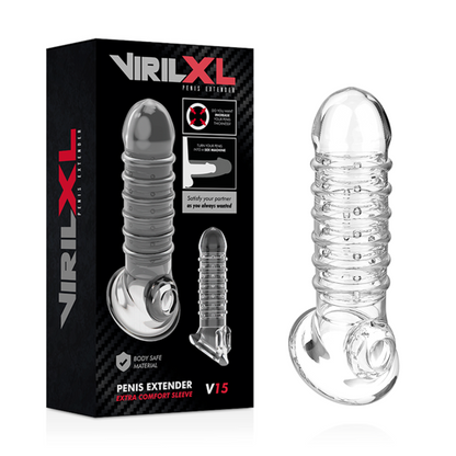 VIRILXL - EXTENSIÓN Y FUNDA DE PENE V15 TRANSPARENTE