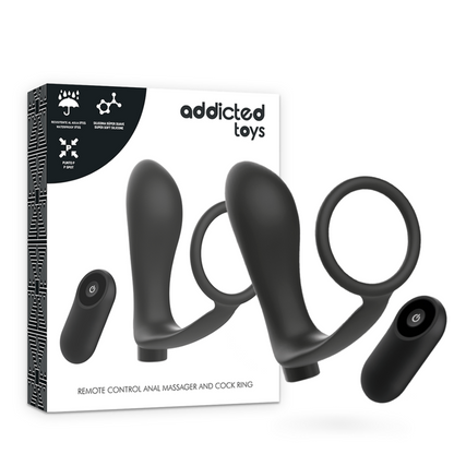 ADDICTED TOYS - ANELLA PENIS AMB PLUG ANAL CONTROL REMOT NEGRE RECARREGABLE