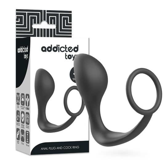 Joguines addictes: endoll anal amb anell de silicona negra