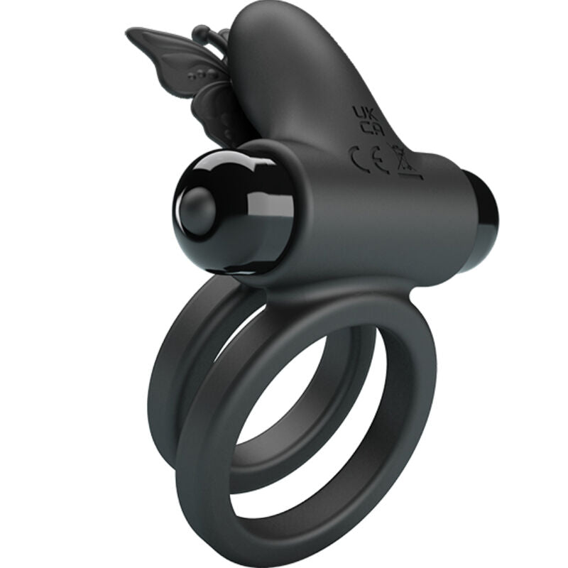 Pretty Love - anel de vibrador duplo com estimulador preto