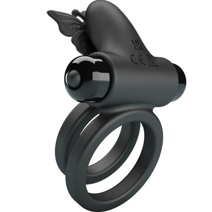 Pretty Love - anel de vibrador duplo com estimulador preto