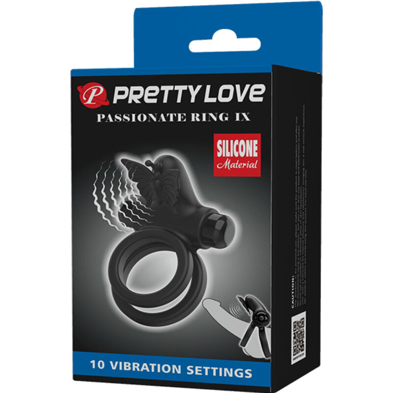 Pretty Love - anel de vibrador duplo com estimulador preto