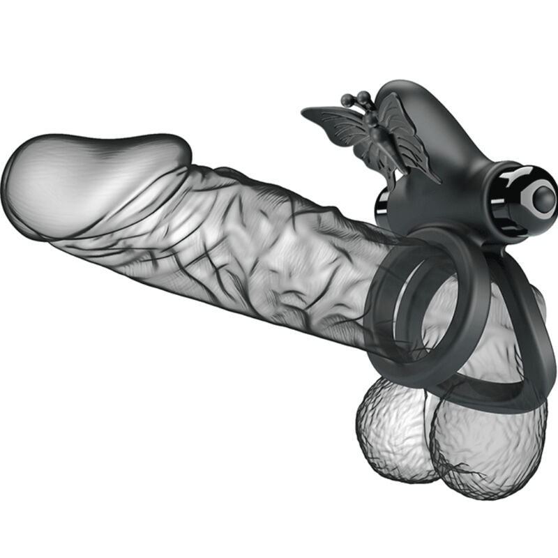Pretty Love - anel de vibrador duplo com estimulador preto