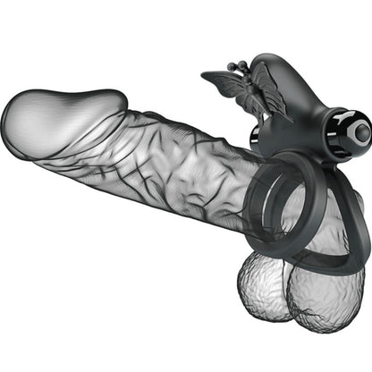 Pretty Love - anel de vibrador duplo com estimulador preto