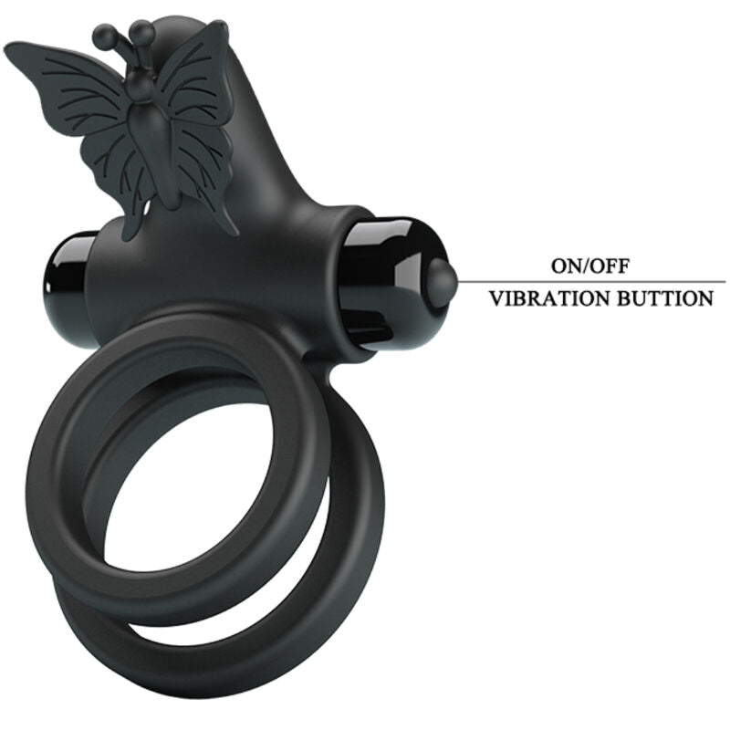 Pretty Love - anel de vibrador duplo com estimulador preto