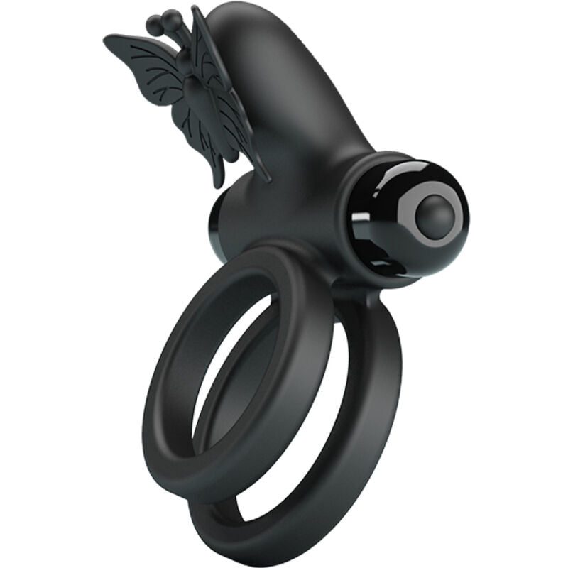 Pretty Love - anel de vibrador duplo com estimulador preto