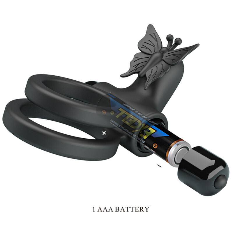 Pretty Love - anel de vibrador duplo com estimulador preto