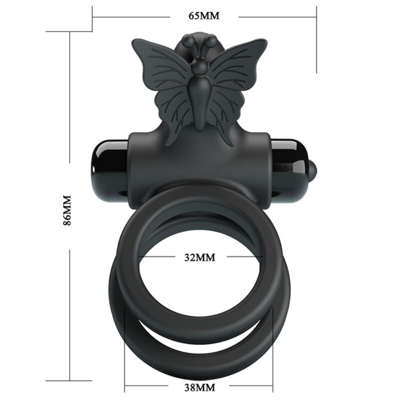 Pretty Love - anel de vibrador duplo com estimulador preto