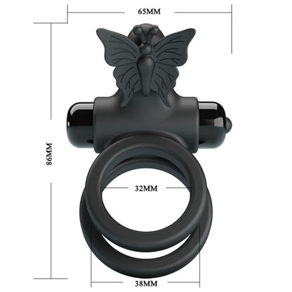 Pretty Love - anel de vibrador duplo com estimulador preto