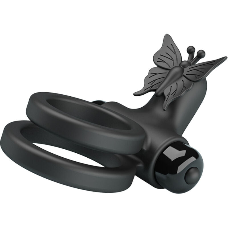 Pretty Love - anel de vibrador duplo com estimulador preto