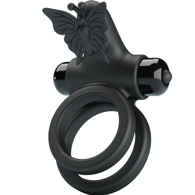 Pretty Love - anel de vibrador duplo com estimulador preto