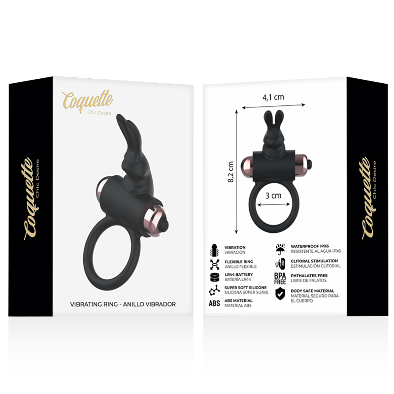 COQUETTE LEKSAKER - COCK RING VIBRATOR RING SVART / GULD