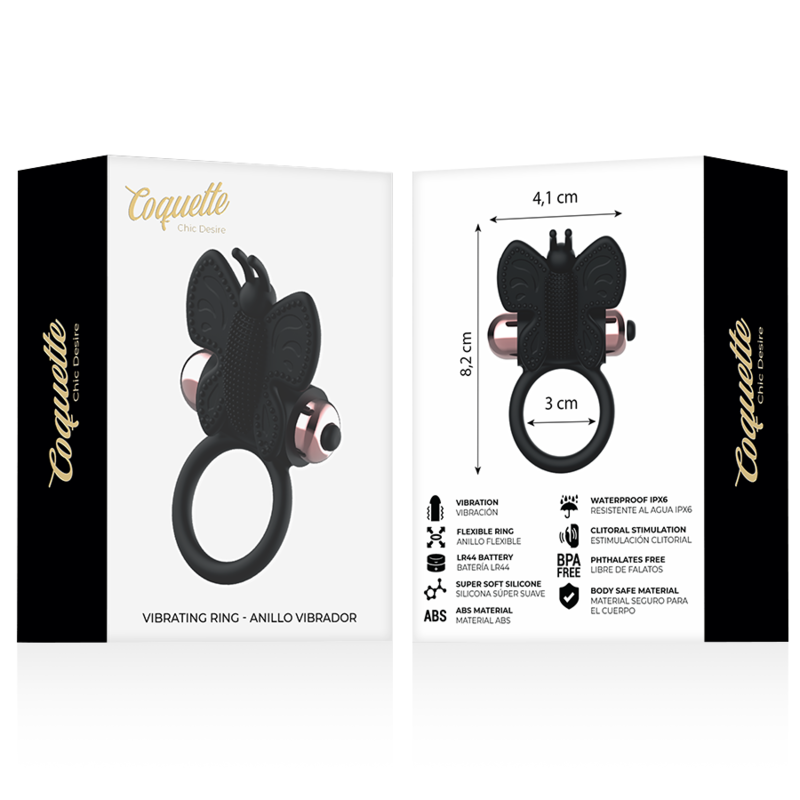 COQUETTE TOYS - COCK RING BUTTERFLY ANELL VIBRADOR NEGRE / GOLD