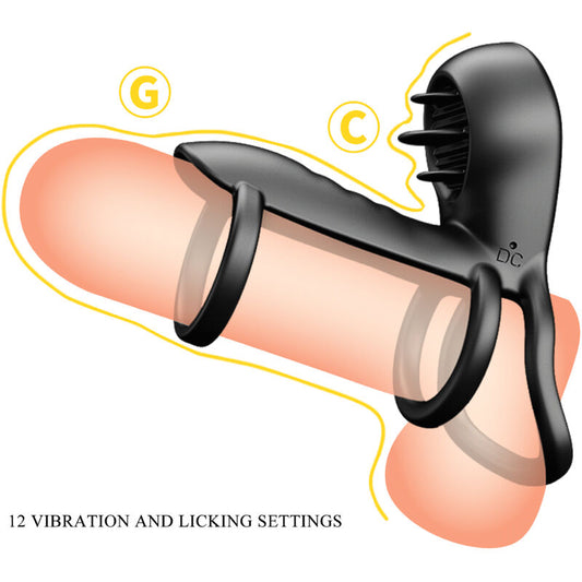 PRETTY LOVE - JAMMY RECHARGEABLE SILICONE PENIS SLEEVE WITH 12 VIBRATIONS AND TONGUE