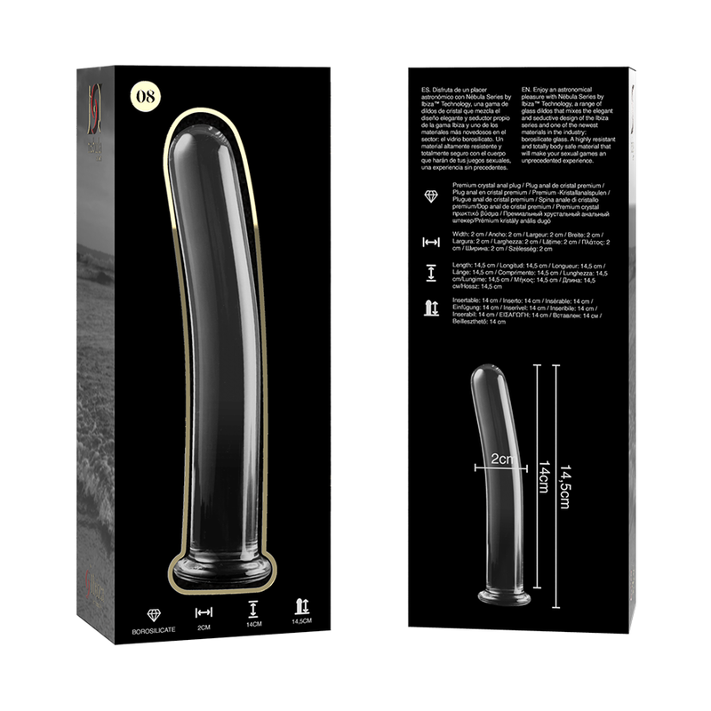 NEBULA SERIES BY IBIZA - MODEL 8 TRANSPARENT GLASS DILDO 14.5 CM -O- 2 CM