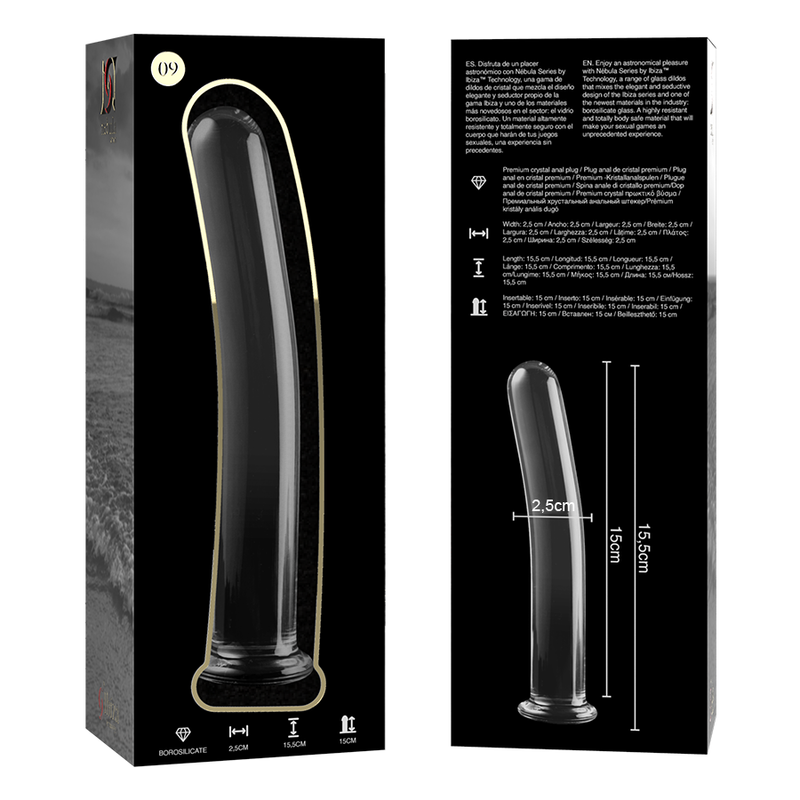 NEBULA SERIES BY IBIZA - MODEL 9 TRANSPARENT GLASS DILDO 15.5 CM -OR- 2.5 CM