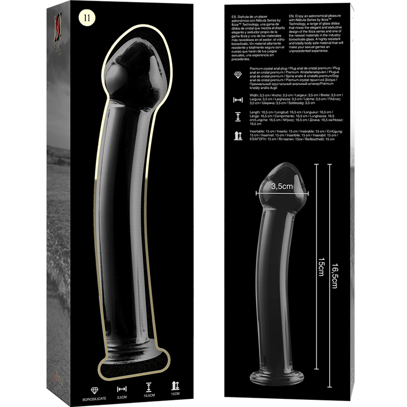 NEBULA SERIES BY IBIZA - MODEL 11 TRANSPARENT GLASS DILDO 16 CM -OR- 3 CM