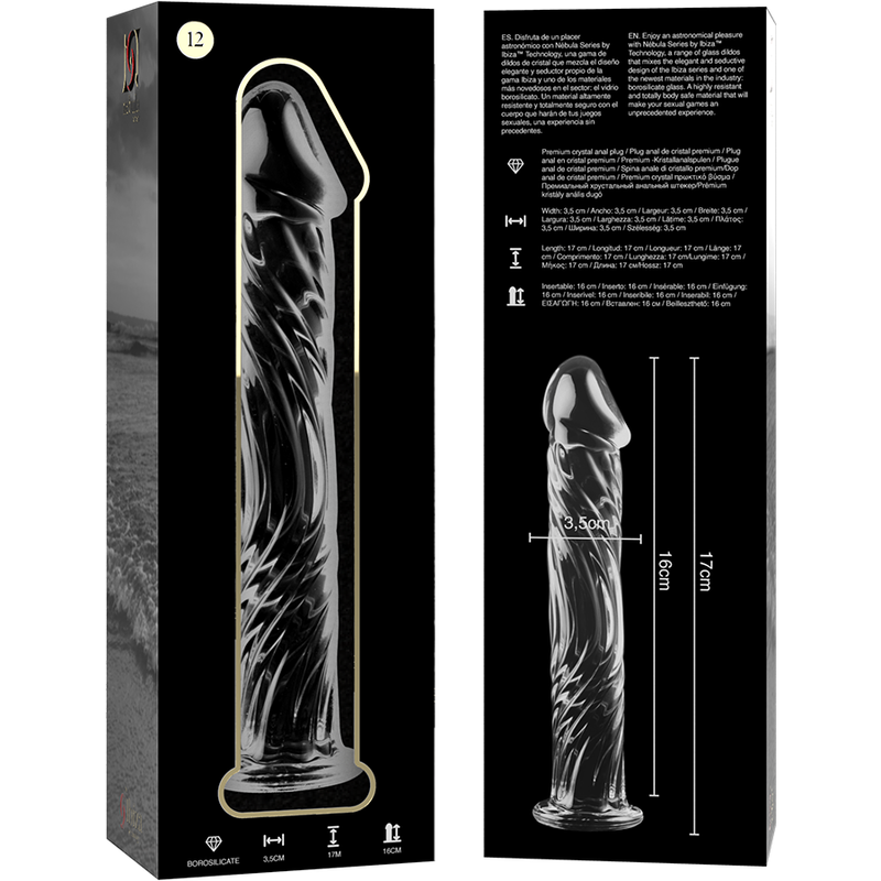 NEBULA SERIES BY IBIZA - MODEL 12 TRANSPARENT GLASS DILDO 17 CM -OR- 3.5 CM