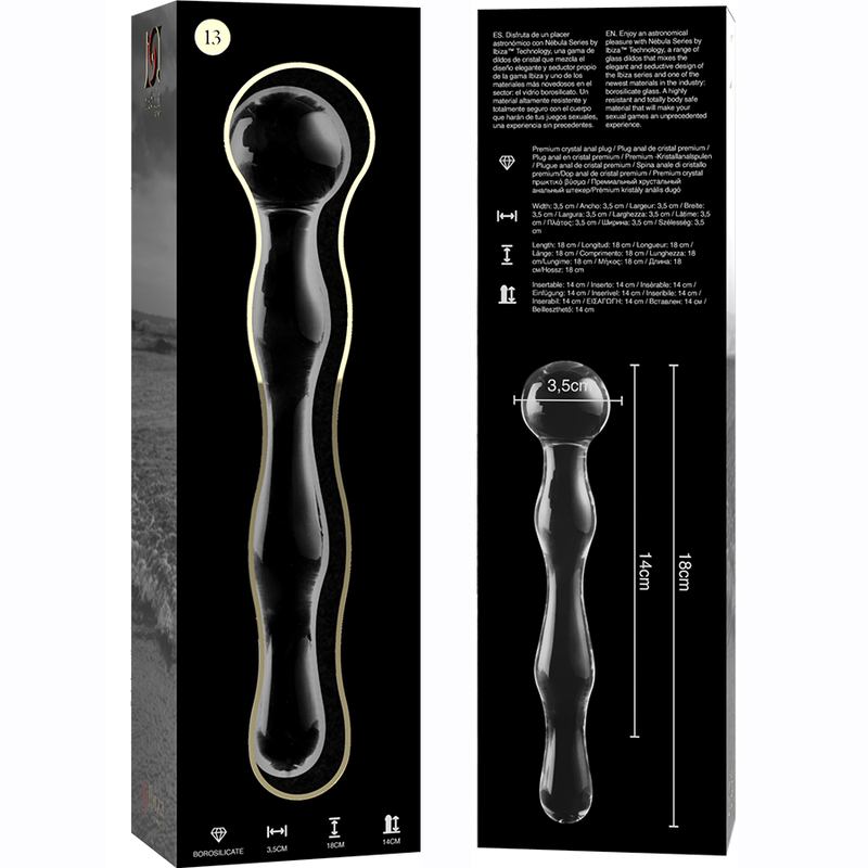 NEBULA SERIES BY IBIZA - MODEL 13 TRANSPARENT GLASS DILDO 18 CM -OR- 3.5 CM