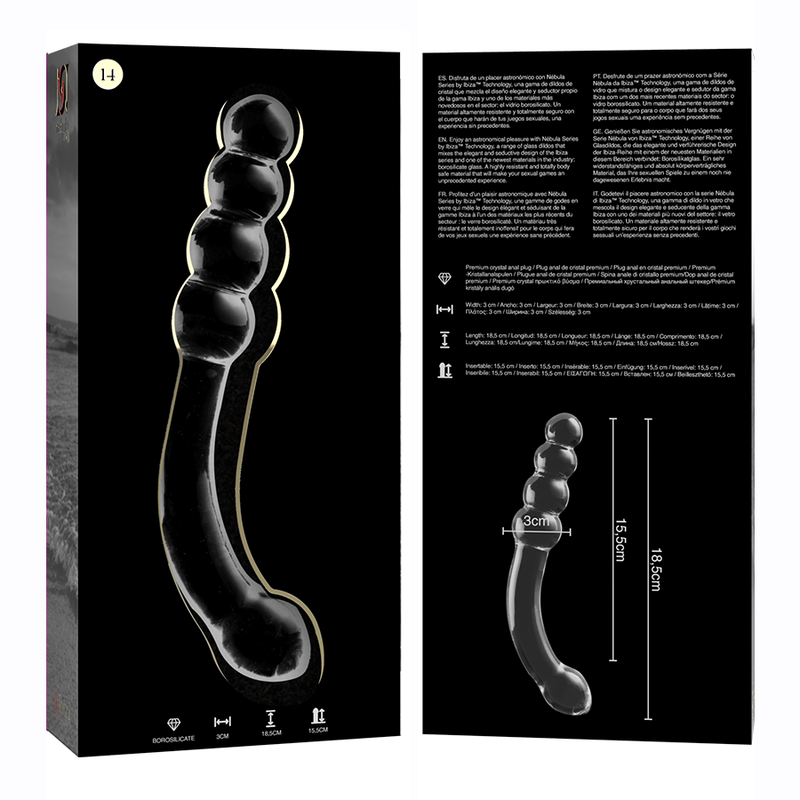 NEBULA SERIES BY IBIZA - MODEL 14 TRANSPARENT GLASS DILDO 18.5 CM -OR- 3 CM