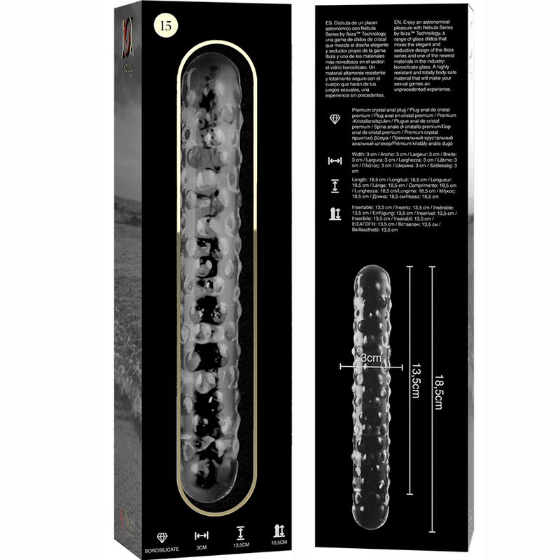 NEBULA SERIES BY IBIZA - MODEL 15 TRANSPARENT GLASS DILDO 18.5 CM -OR- 3 CM