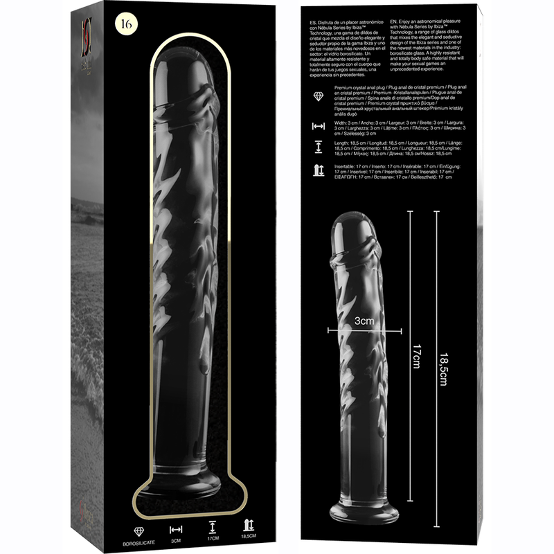 NEBULA SERIES BY IBIZA - MODEL 16 TRANSPARENT GLASS DILDO 18.5 CM -OR- 3 CM
