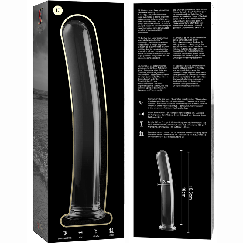 NEBULA SERIES BY IBIZA - MODEL 17 TRANSPARENT GLASS DILDO 18.5 CM -OR- 3 CM