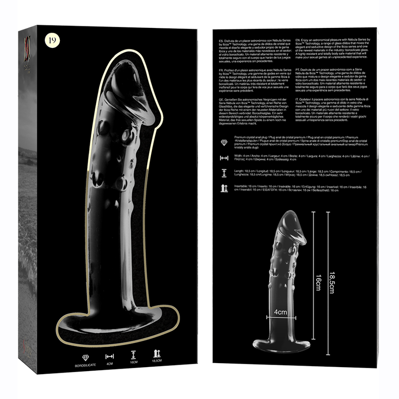 NEBULA SERIES BY IBIZA - MODEL 19 TRANSPARENT GLASS DILDO 18.5 CM -OR- 4 CM