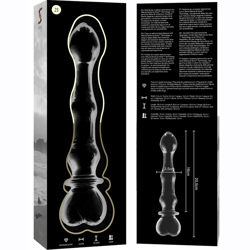 NEBULA SERIES BY IBIZA - MODEL 21 TRANSPARENT GLASS DILDO 20.5 CM -OR- 3.5 CM