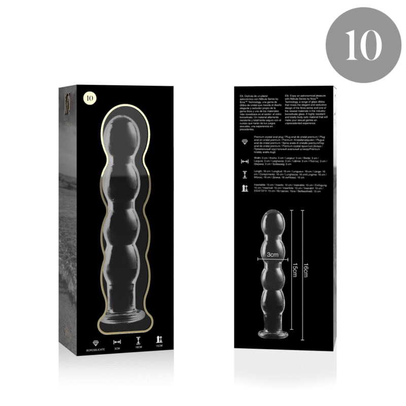 NEBULA SERIES BY IBIZA - MODEL 10 TRANSPARENT GLASS DILDO 16.5 CM -OR- 3.5 CM