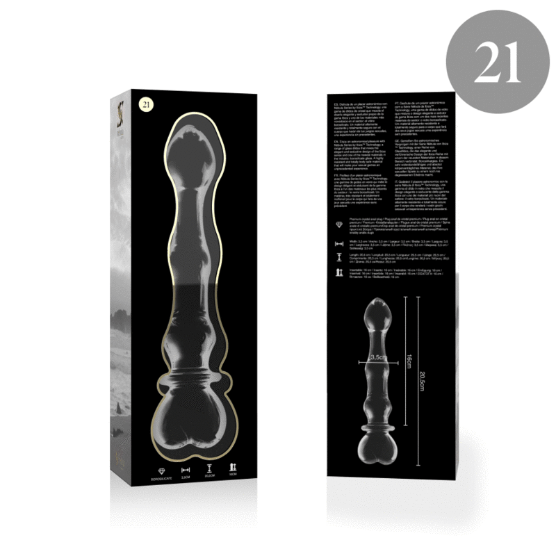 NEBULA SERIES BY IBIZA - MODEL 21 TRANSPARENT GLASS DILDO 20.5 CM -OR- 3.5 CM