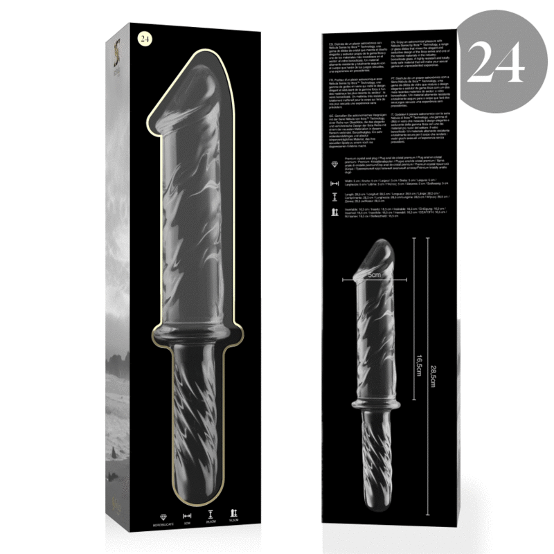 NEBULA SERIES BY IBIZA - MODEL 24 TRANSPARENT GLASS DILDO 28.5 CM -OR- 5 CM