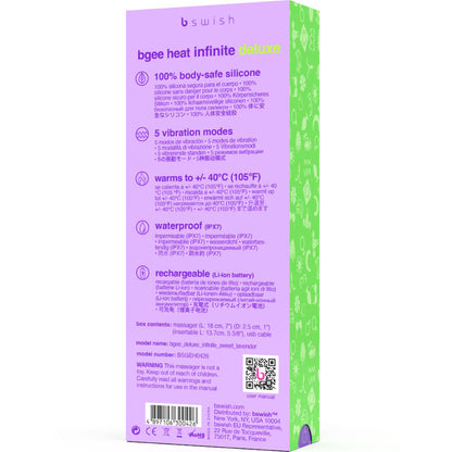 B SWISH - BGEE HEAT INFINITE DELUXE RECHARGEABLE SILICONE LAVENDER VIBRATOR