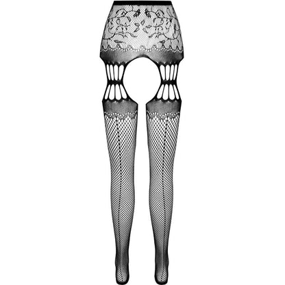 PASSION - S027 BLACK STOCKINGS WITH GARTER BELT ONE SIZE